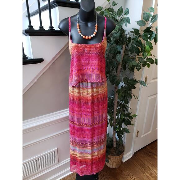 Faded Glory Long Maxi Dress Women's XL Multicolor Cinch Waist Adjustable Strap - Picture 1 of 12